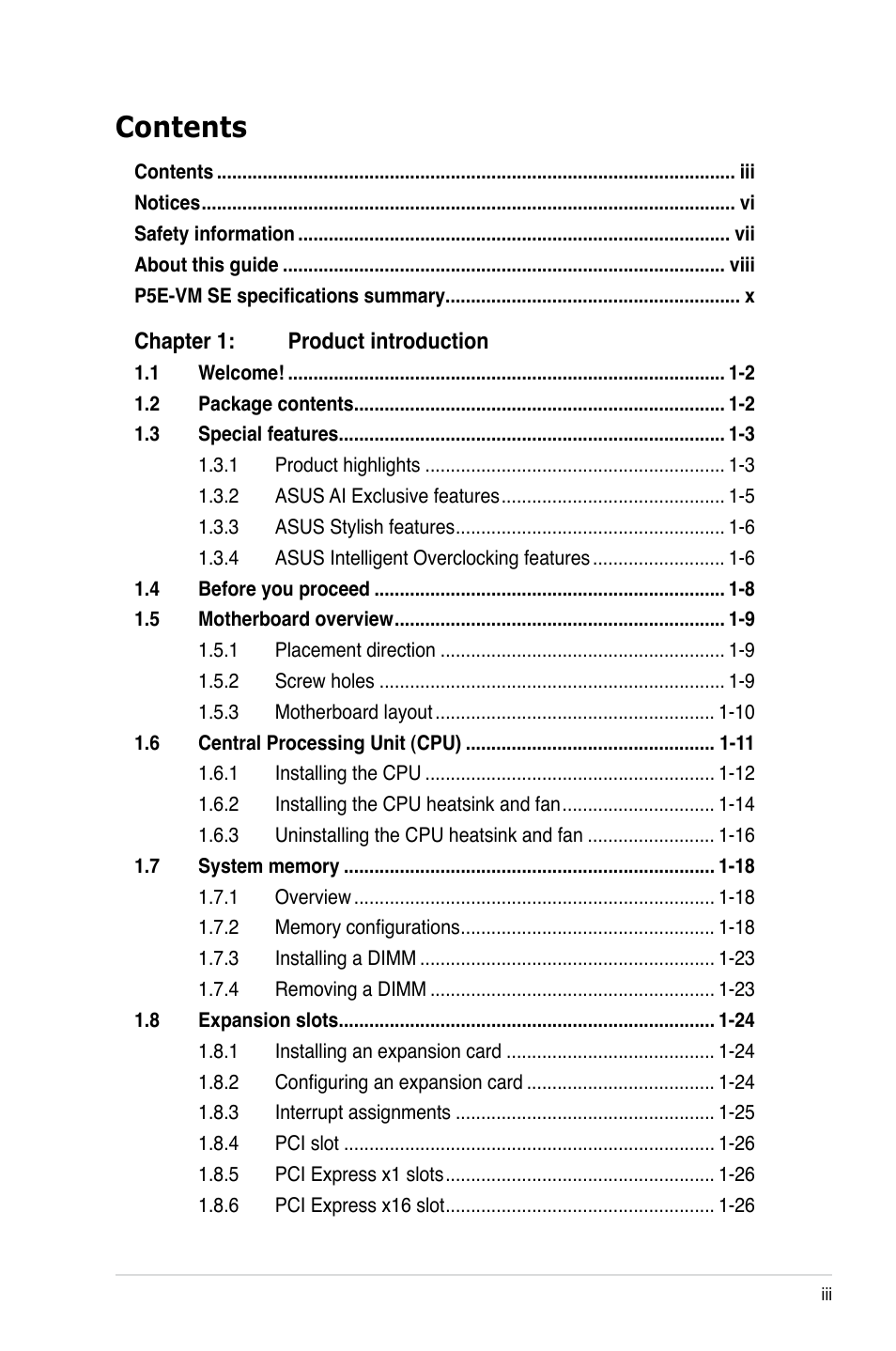Asus P5E-VM SE User Manual | Page 3 / 102