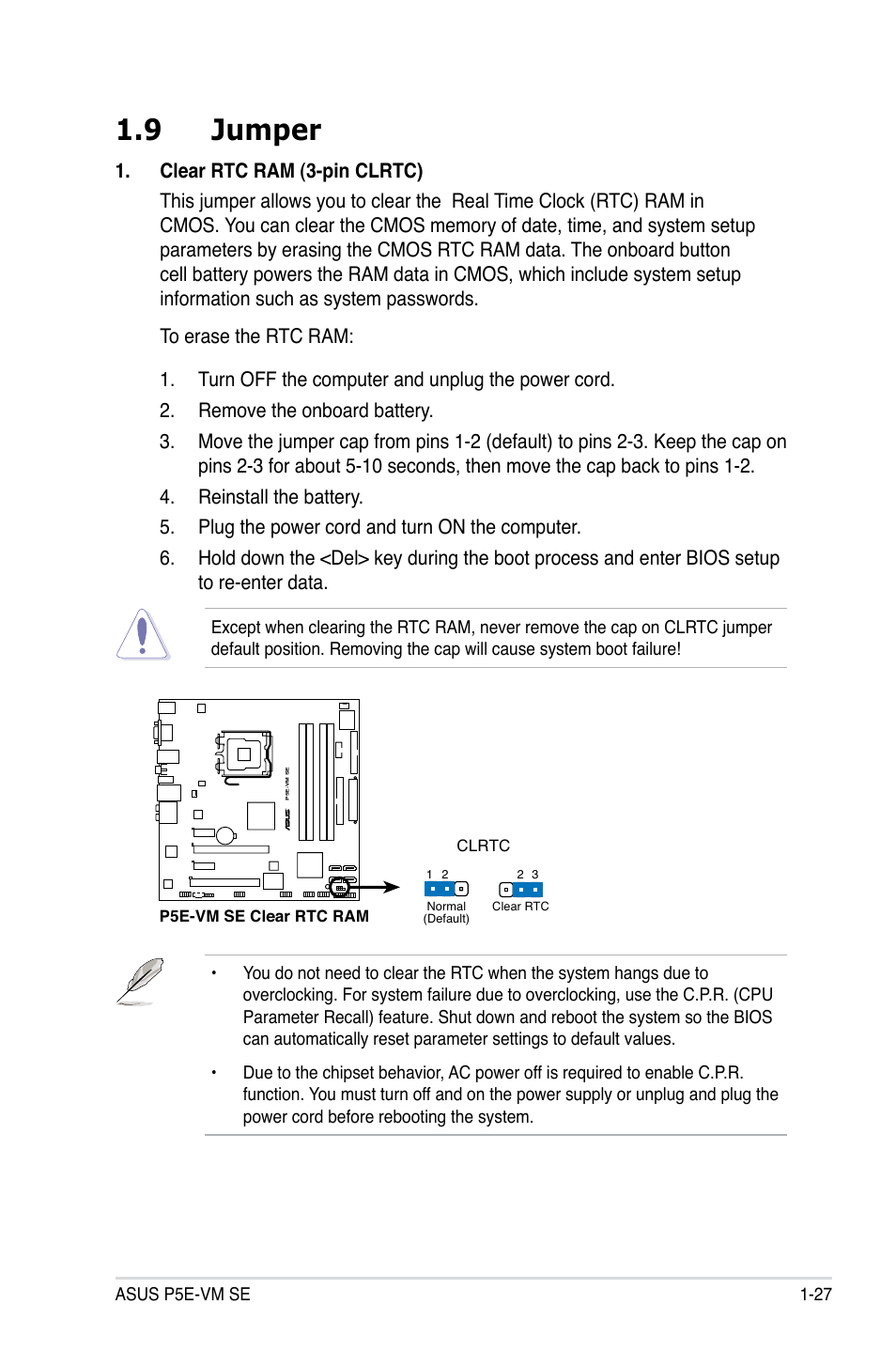 9 jumper, Jumper -27 | Asus P5E-VM SE User Manual | Page 39 / 102