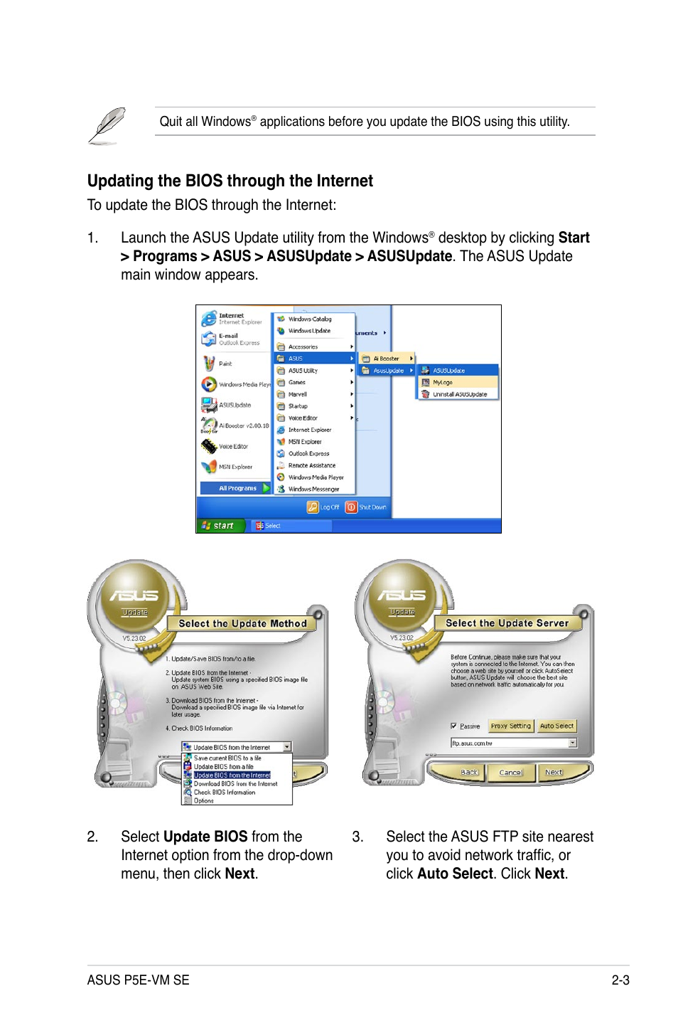 Updating the bios through the internet | Asus P5E-VM SE User Manual | Page 53 / 102