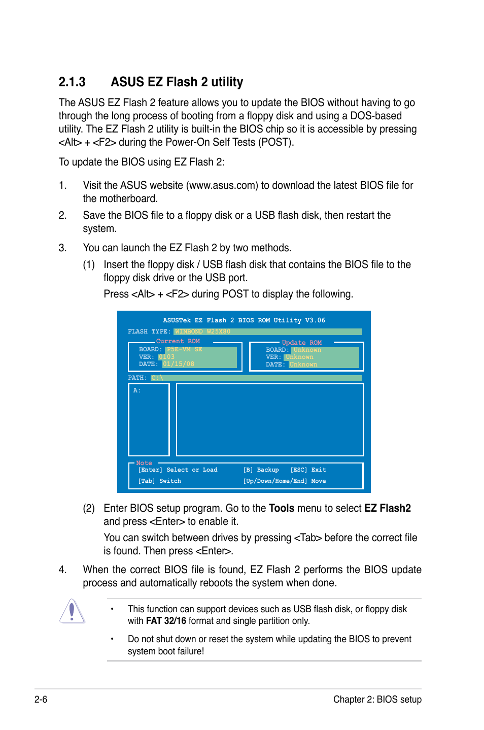 3 asus ez flash 2 utility, Asus ez flash 2 utility -6 | Asus P5E-VM SE User Manual | Page 56 / 102