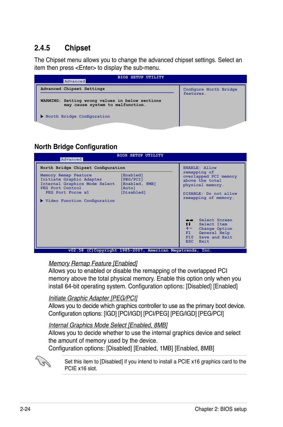 5 chipset, Chipset -24, North bridge configuration | Asus P5E-VM SE User Manual | Page 74 / 102