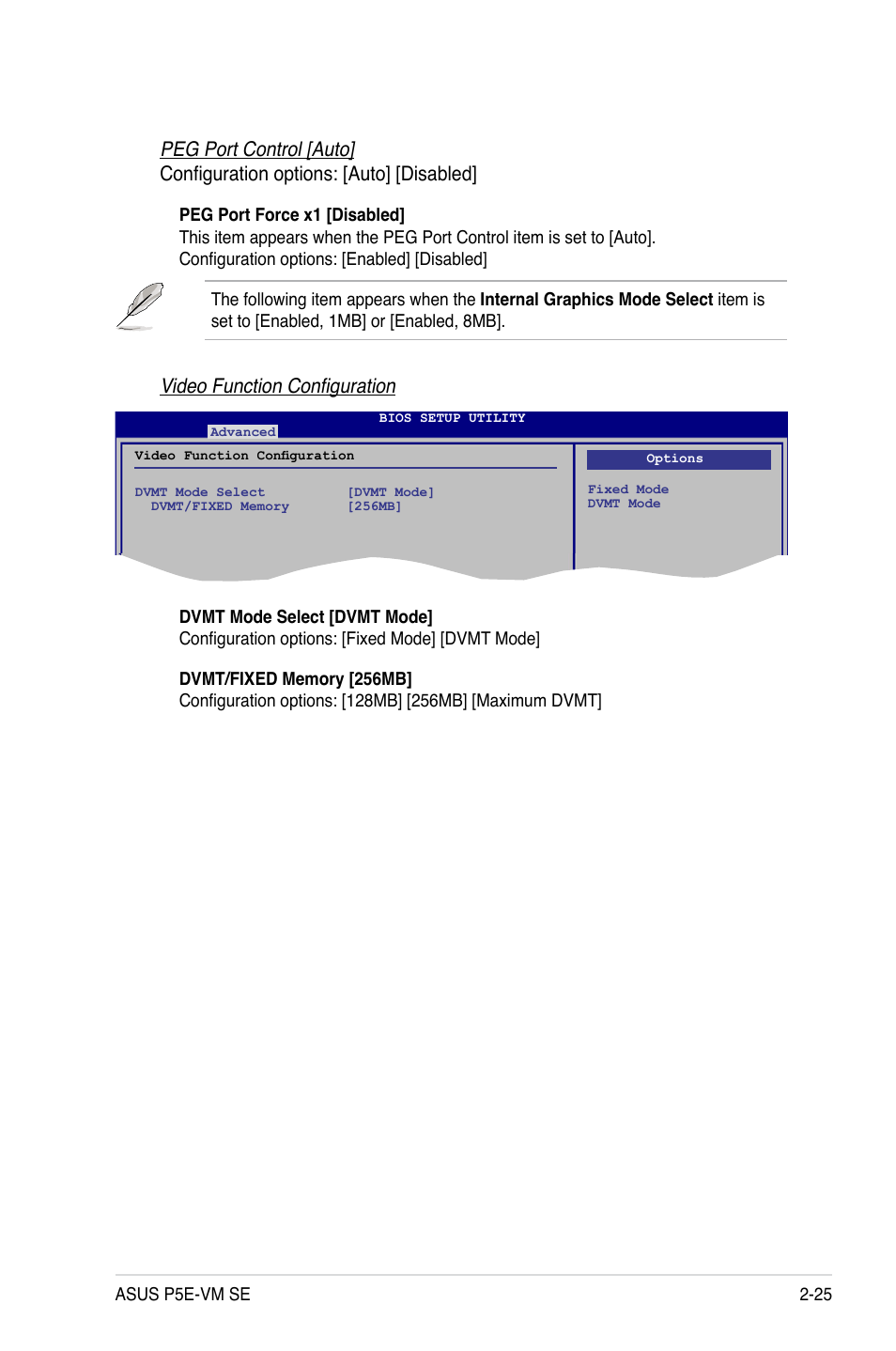 Video function configuration | Asus P5E-VM SE User Manual | Page 75 / 102