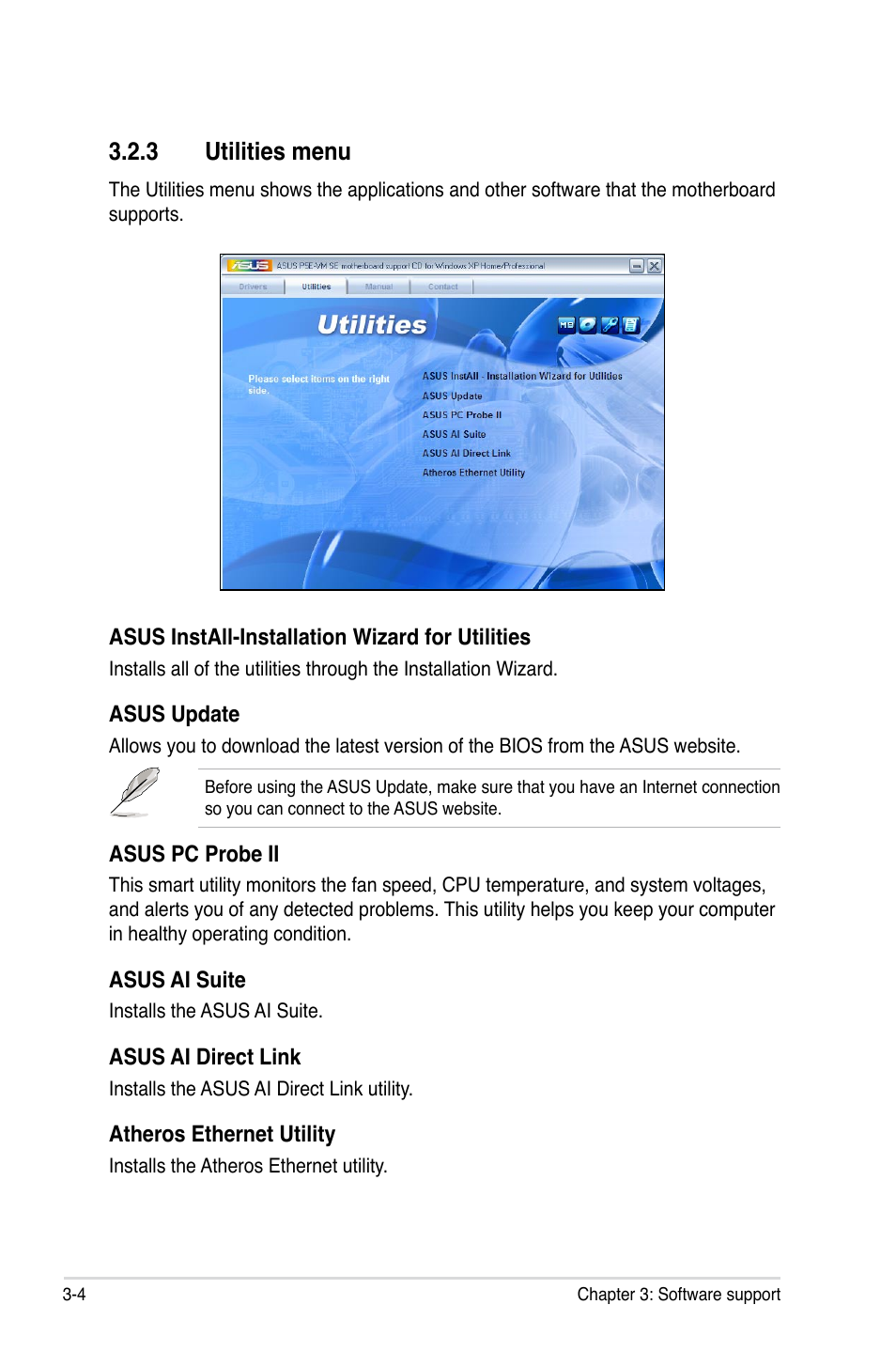 3 utilities menu, Utilities menu -4 | Asus P5E-VM SE User Manual | Page 94 / 102