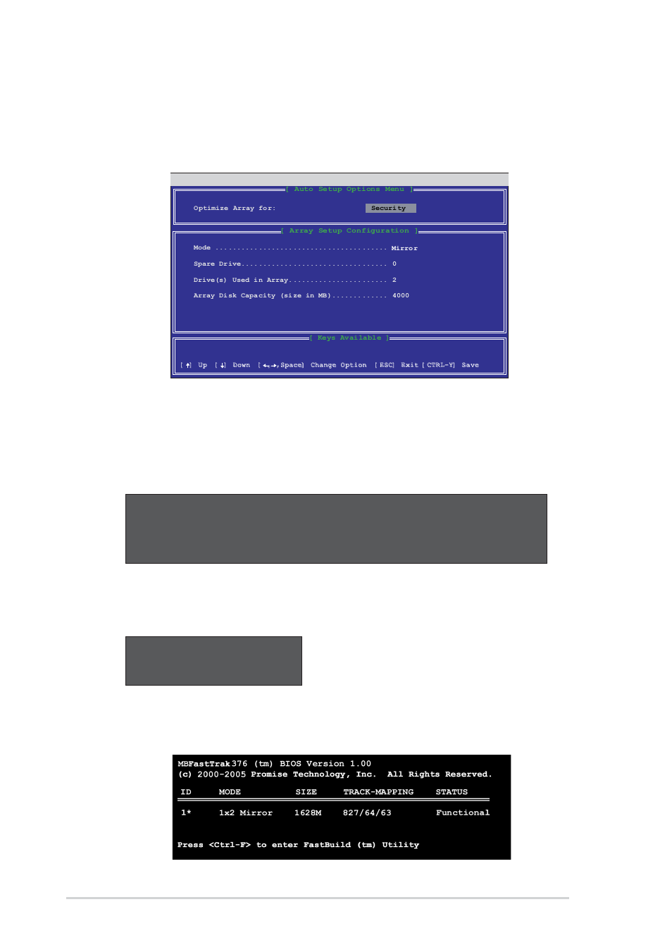 4 creating a raid 1 array (security), Creating a security array with new drives, 22 chapter 5: software support | Use the arrow keys to go to the field, And select “ security ” with the space bar. the, Optimize array for, Mode | Asus SK8V User Manual | Page 128 / 134