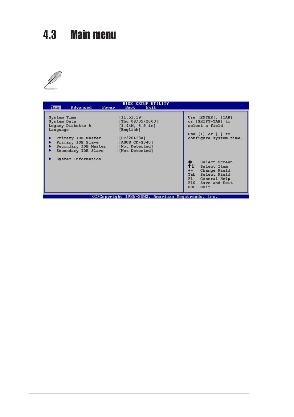 3 main menu, 4 language [english | Asus SK8V User Manual | Page 74 / 134