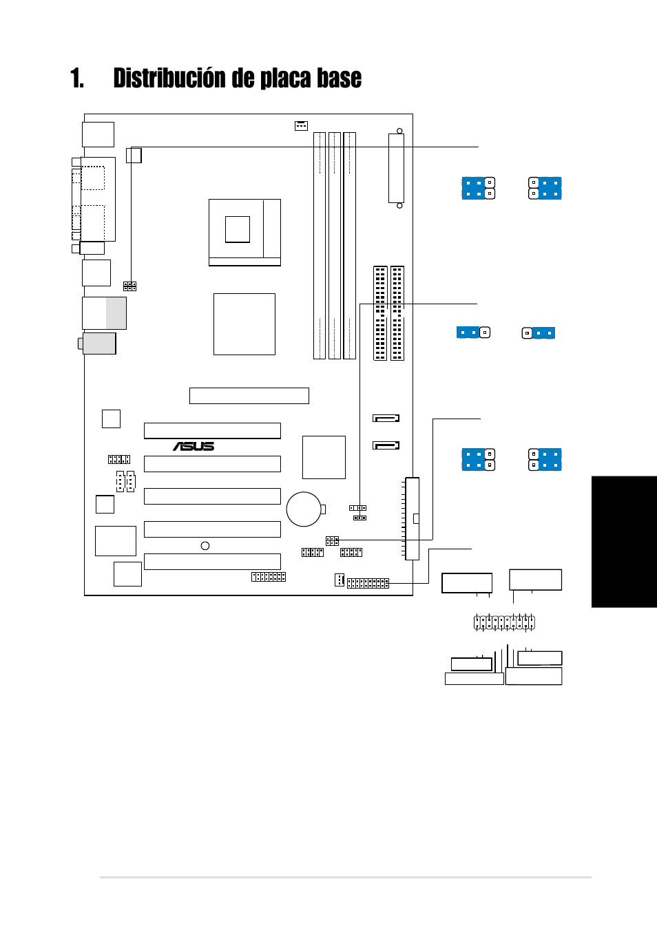Distribución de placa base, Espa ñ ol, Placa base asus p4v800-x | Via pt800 chip, Clrtc1, Usbpw78 usbpw56, Usbpw12 usbpw34, Pci1, Pci2 pci3 pci4 pci5, Panel1 | Asus P4V800-X User Manual | Page 11 / 16