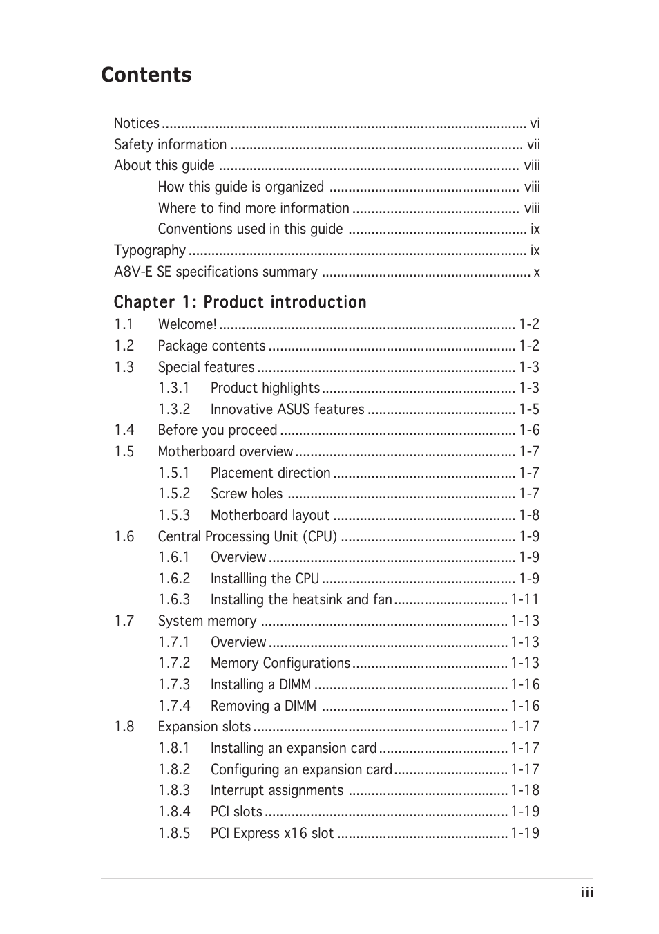 Asus A8V-E SE User Manual | Page 3 / 88