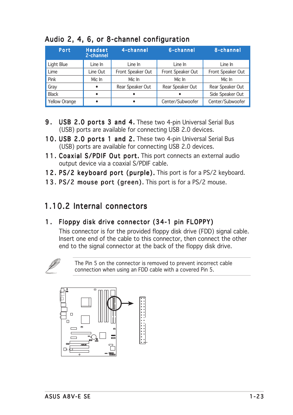 Audio 2, 4, 6, or 8-channel configuration | Asus A8V-E SE User Manual | Page 35 / 88