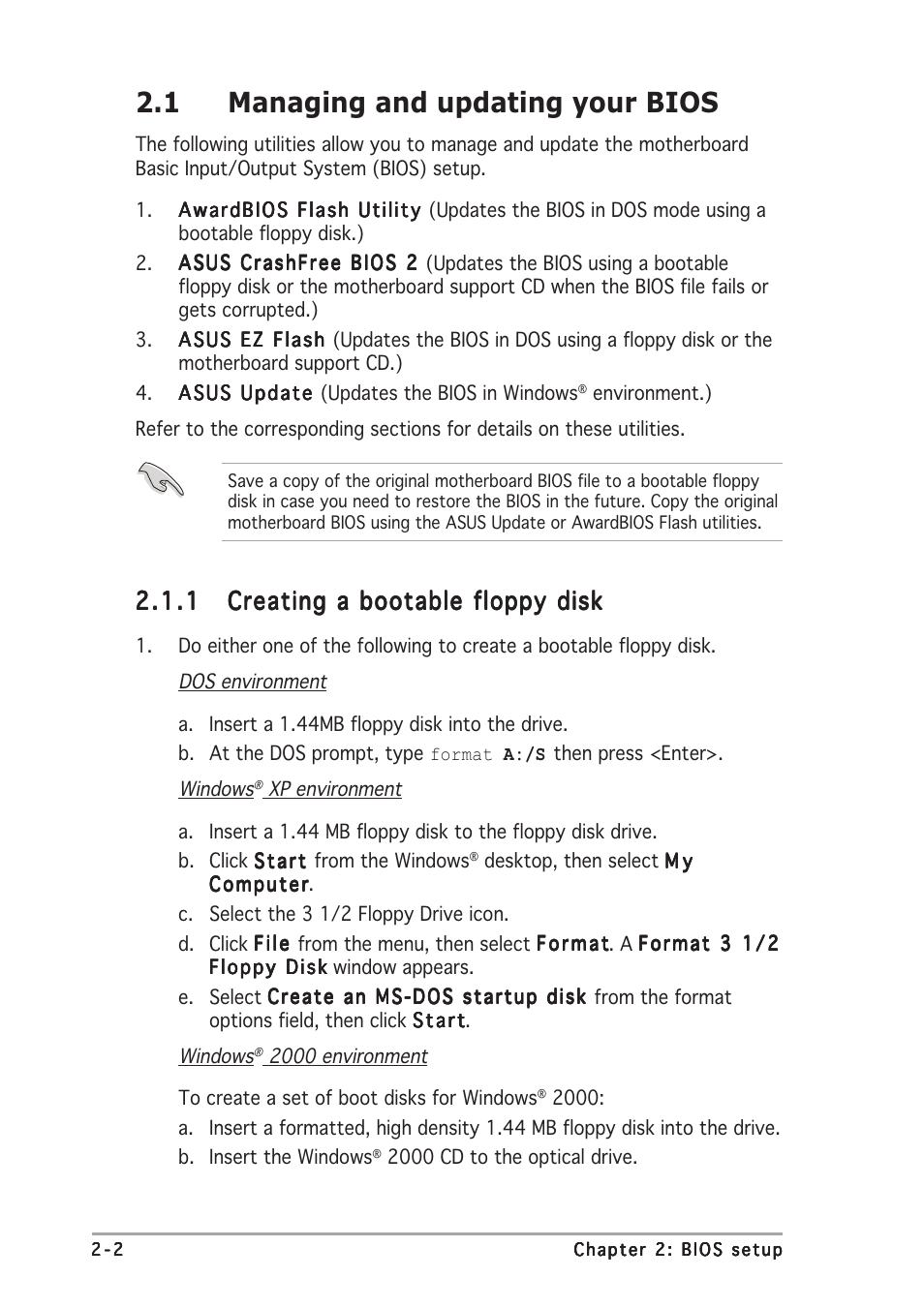 1 managing and updating your bios | Asus A8V-E SE User Manual | Page 44 / 88