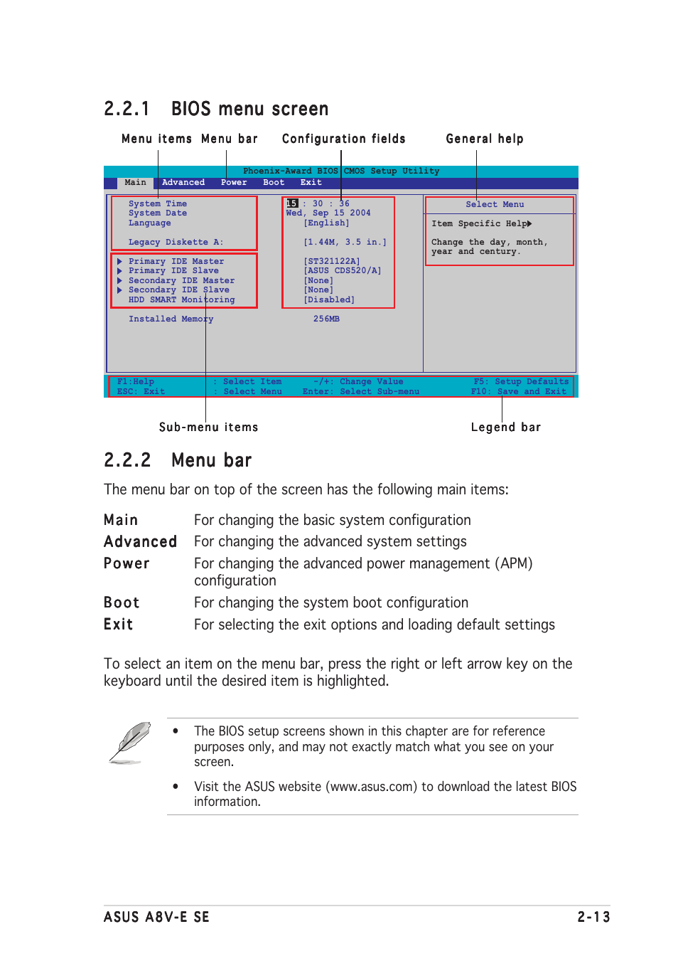 2 menu bar menu bar menu bar menu bar menu bar | Asus A8V-E SE User Manual | Page 55 / 88