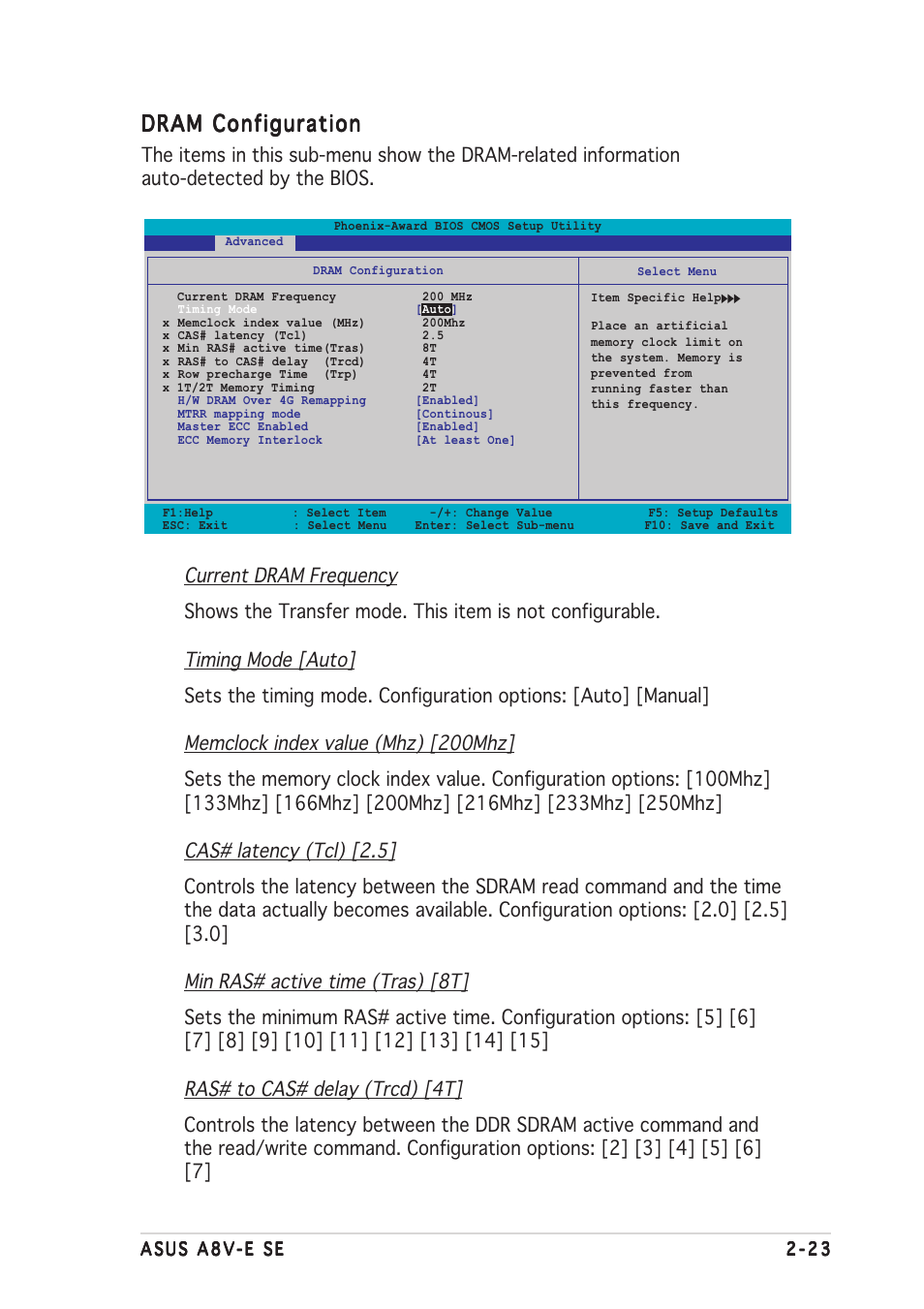 Dram configuration | Asus A8V-E SE User Manual | Page 65 / 88