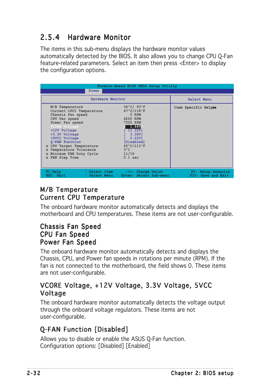 M/b temperature, Chassis fan speed, Q-fan function [disabled | Asus A8V-E SE User Manual | Page 74 / 88