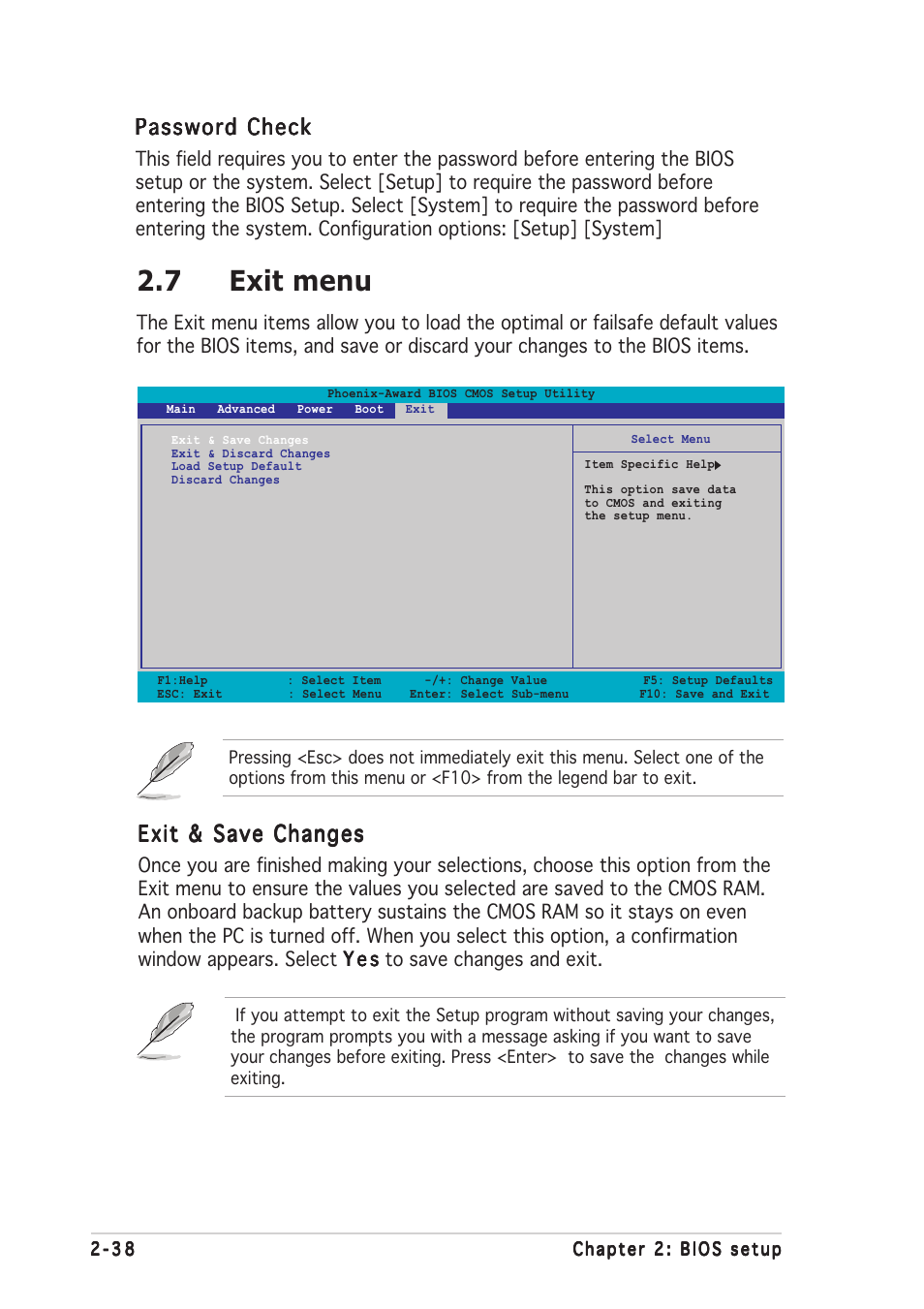 7 exit menu, Password check, Exit & save changes | Asus A8V-E SE User Manual | Page 80 / 88