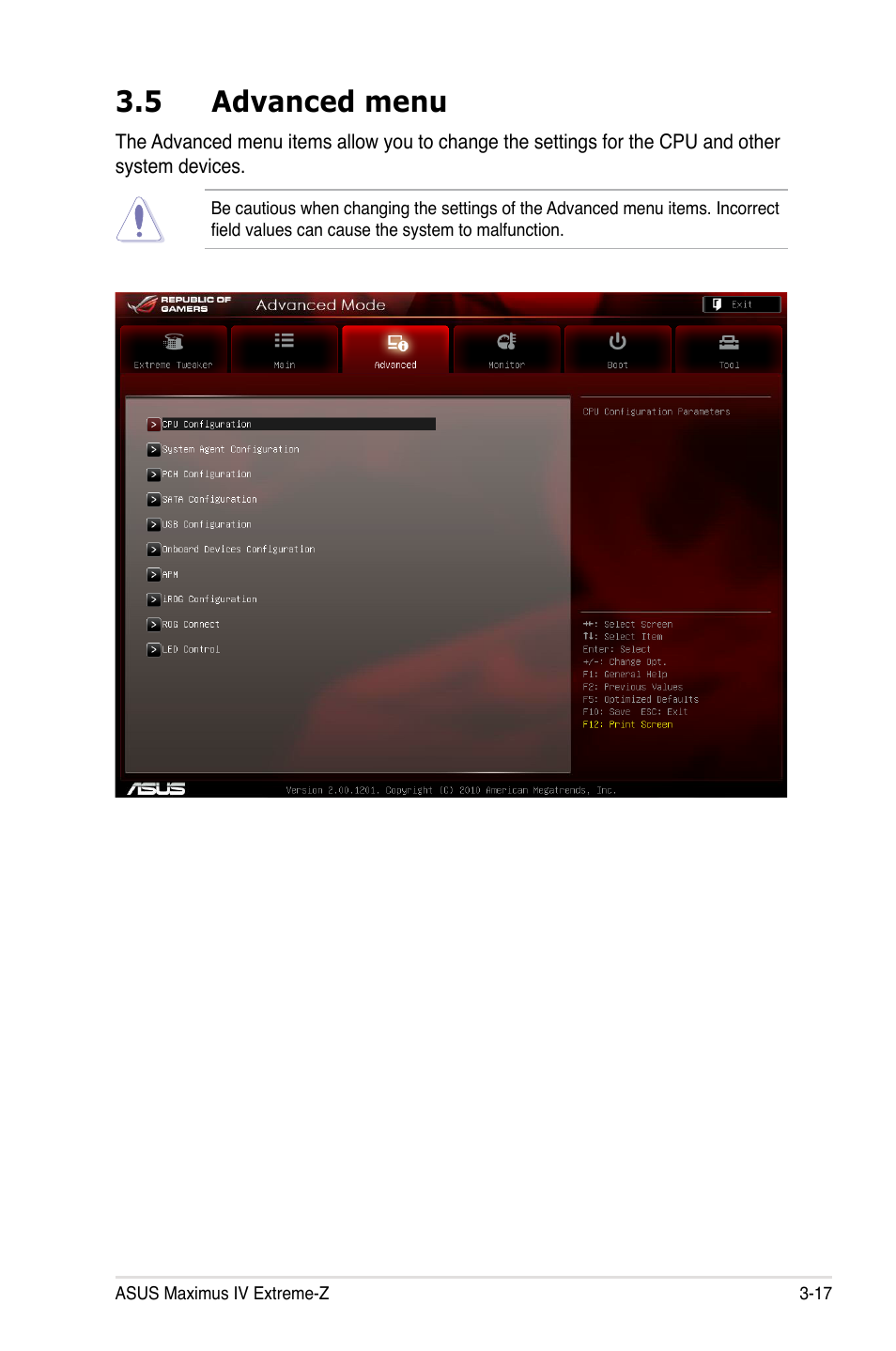 5 advanced menu, Advanced menu -17 | Asus Maximus IV Extreme-Z User Manual | Page 109 / 196
