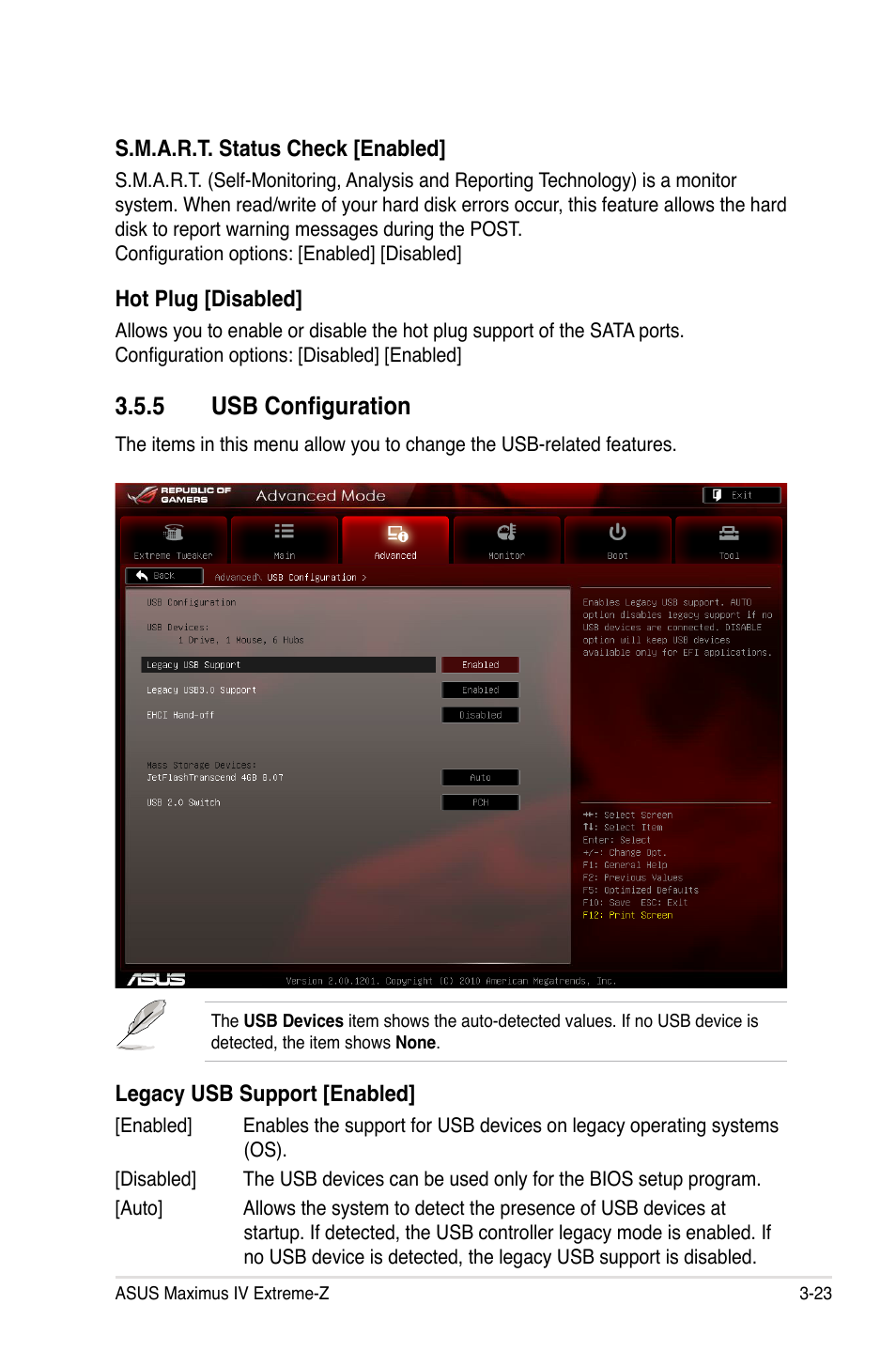 5 usb configuration, Usb configuration -23, Usb configuration | Asus Maximus IV Extreme-Z User Manual | Page 115 / 196