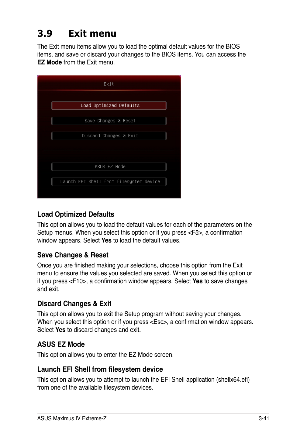 9 exit menu, Exit menu -41 | Asus Maximus IV Extreme-Z User Manual | Page 133 / 196