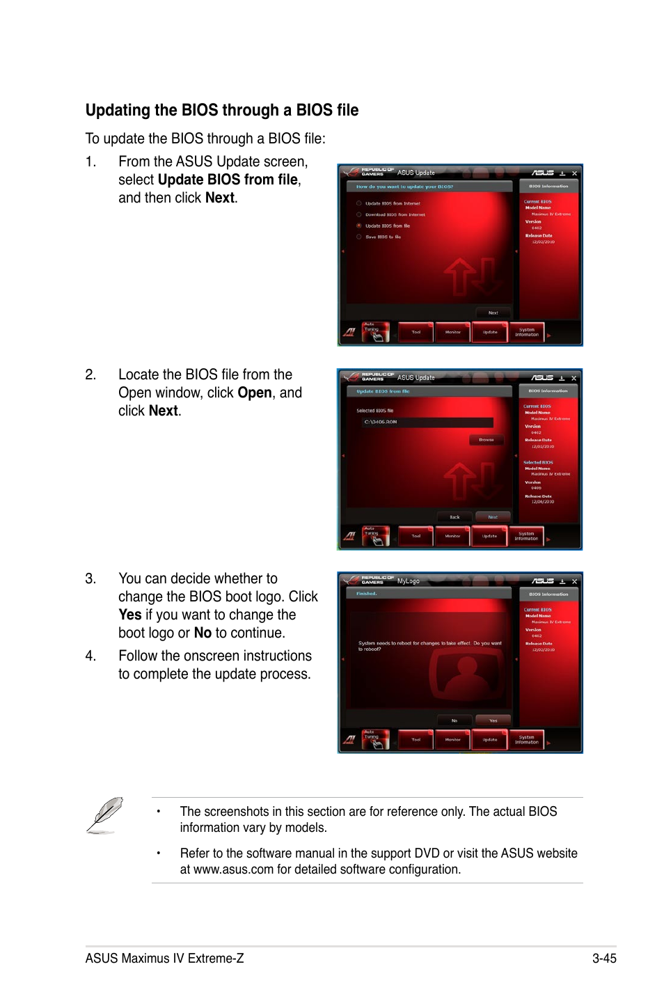 Updating the bios through a bios file | Asus Maximus IV Extreme-Z User Manual | Page 137 / 196