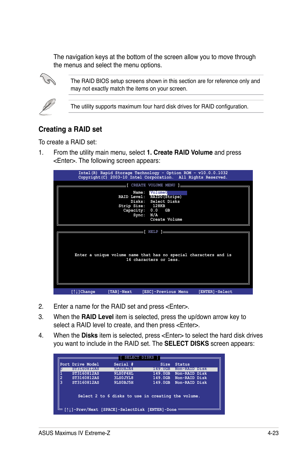 Creating a raid set | Asus Maximus IV Extreme-Z User Manual | Page 167 / 196