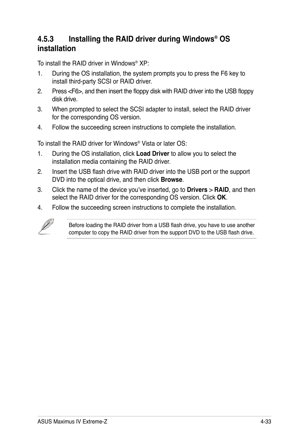 Installing the raid driver during windows, Installation -33, 3 installing the raid driver during windows | Os installation | Asus Maximus IV Extreme-Z User Manual | Page 177 / 196