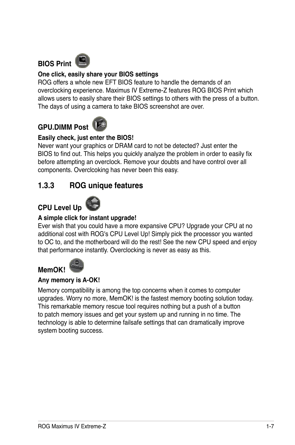 3 rog unique features, Rog unique features -7 | Asus Maximus IV Extreme-Z User Manual | Page 27 / 196