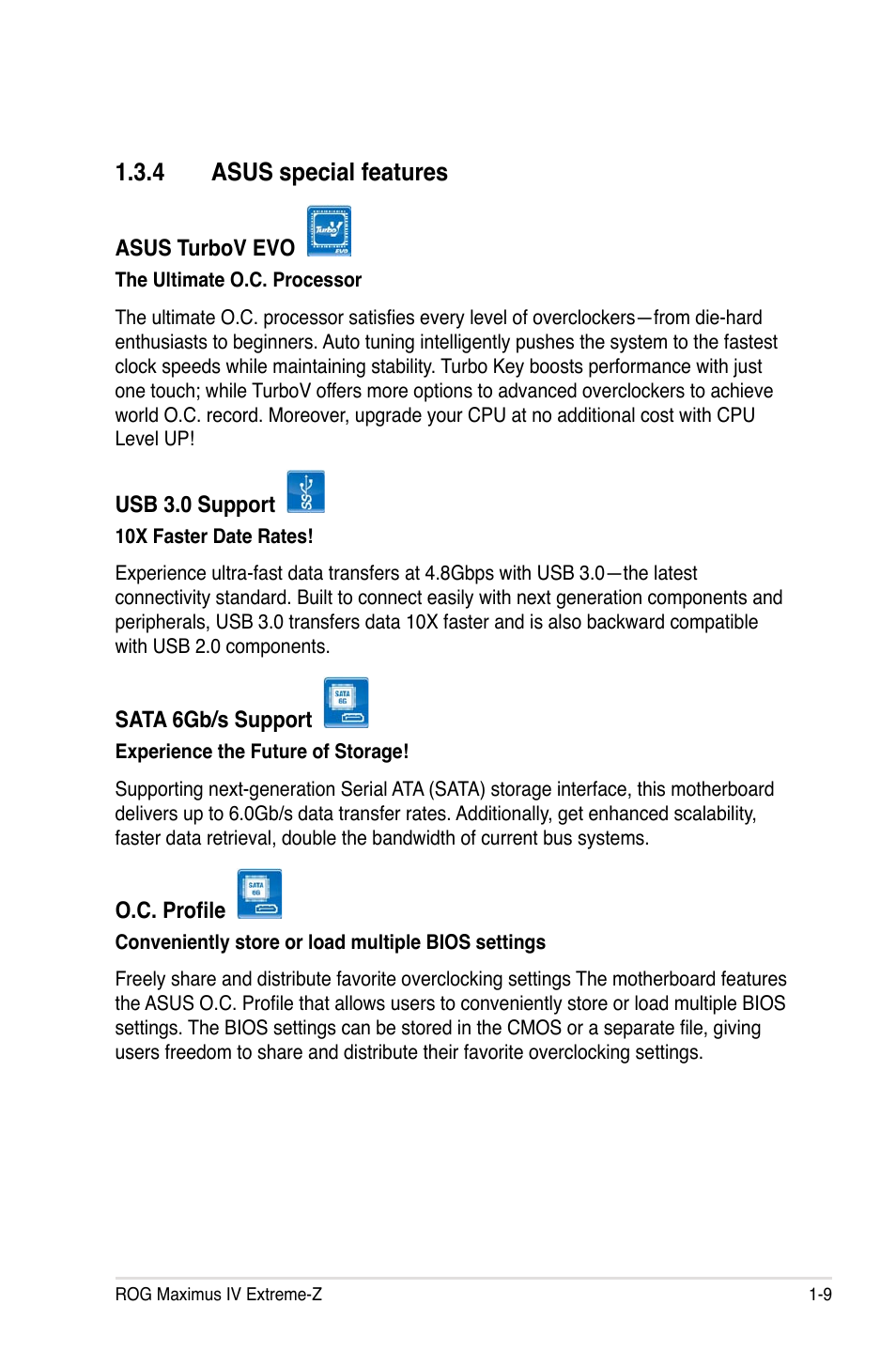 4 asus special features, Asus special features -9 | Asus Maximus IV Extreme-Z User Manual | Page 29 / 196