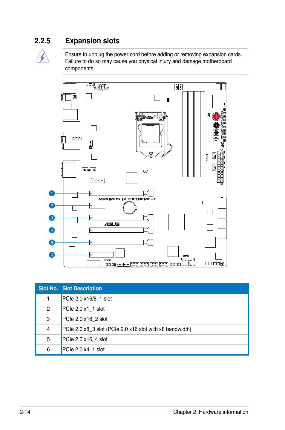 5 expansion slots, Expansion slots -14 | Asus Maximus IV Extreme-Z User Manual | Page 46 / 196