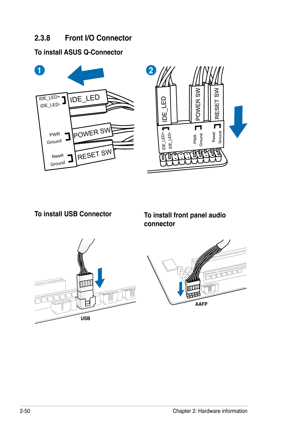 8 front i/o connector, Front i/o connector -50, Ide_led | Asus Maximus IV Extreme-Z User Manual | Page 82 / 196