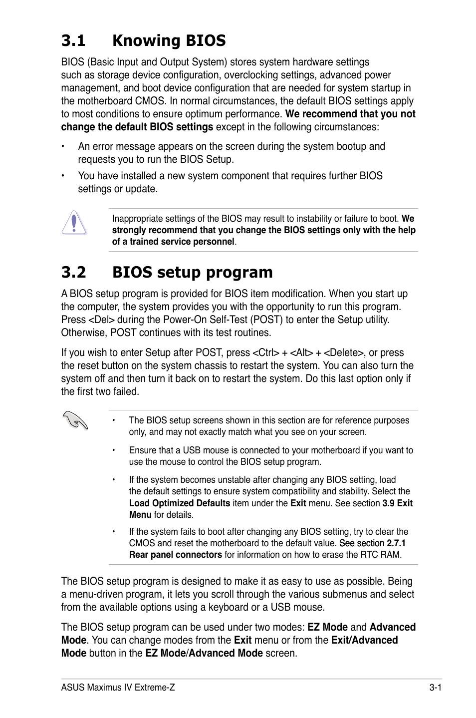 1 knowing bios, 2 bios setup program, Knowing bios -1 | Bios setup program -1 | Asus Maximus IV Extreme-Z User Manual | Page 93 / 196