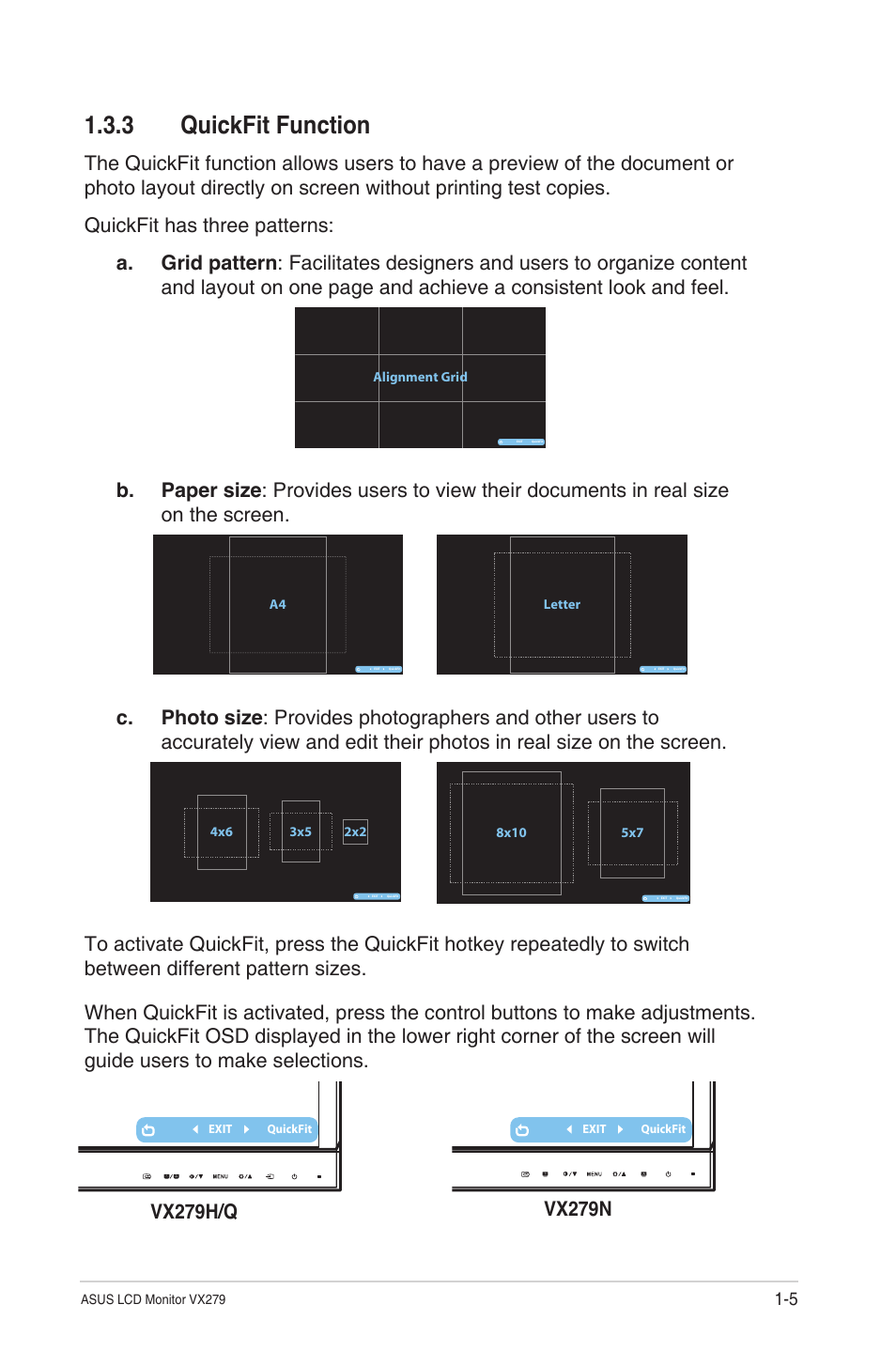 3 quickfit function, Quickfit function -5 | Asus VX279N-W User Manual | Page 12 / 26