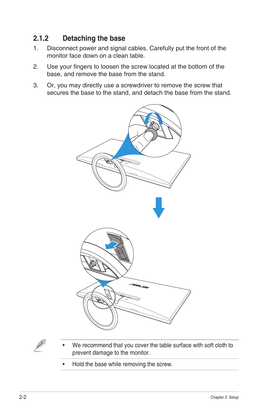 2 detaching the base, Detaching the base -2 | Asus VX279N-W User Manual | Page 15 / 26