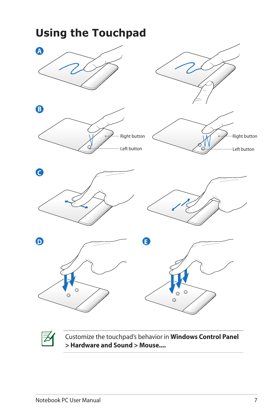 Using the touchpad | Asus X72 User Manual | Page 7 / 32