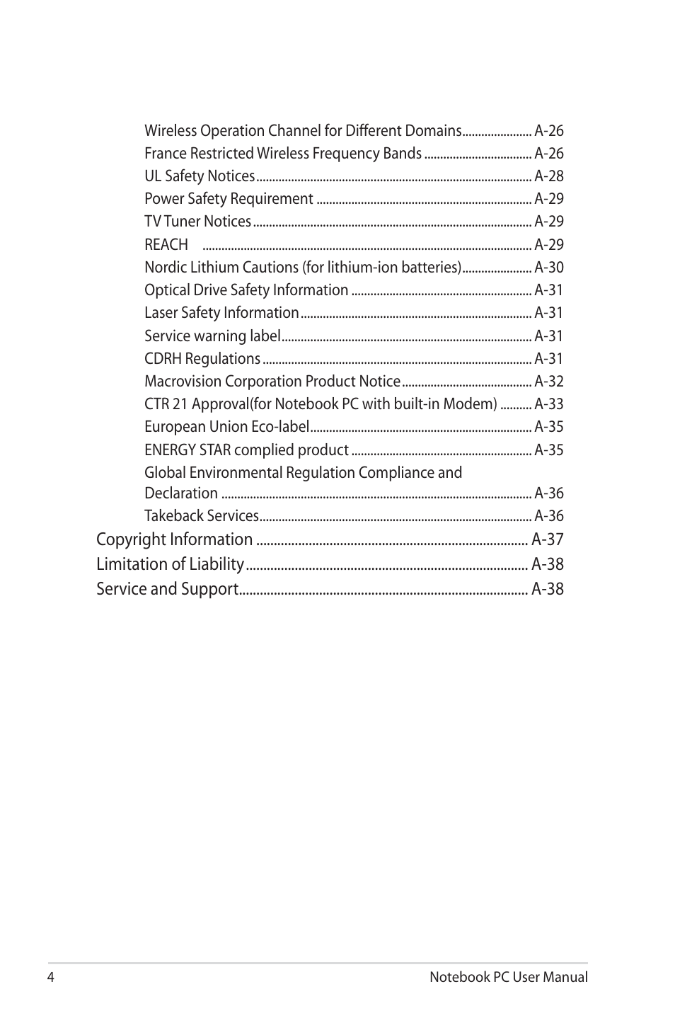 Asus X43SM User Manual | Page 4 / 110