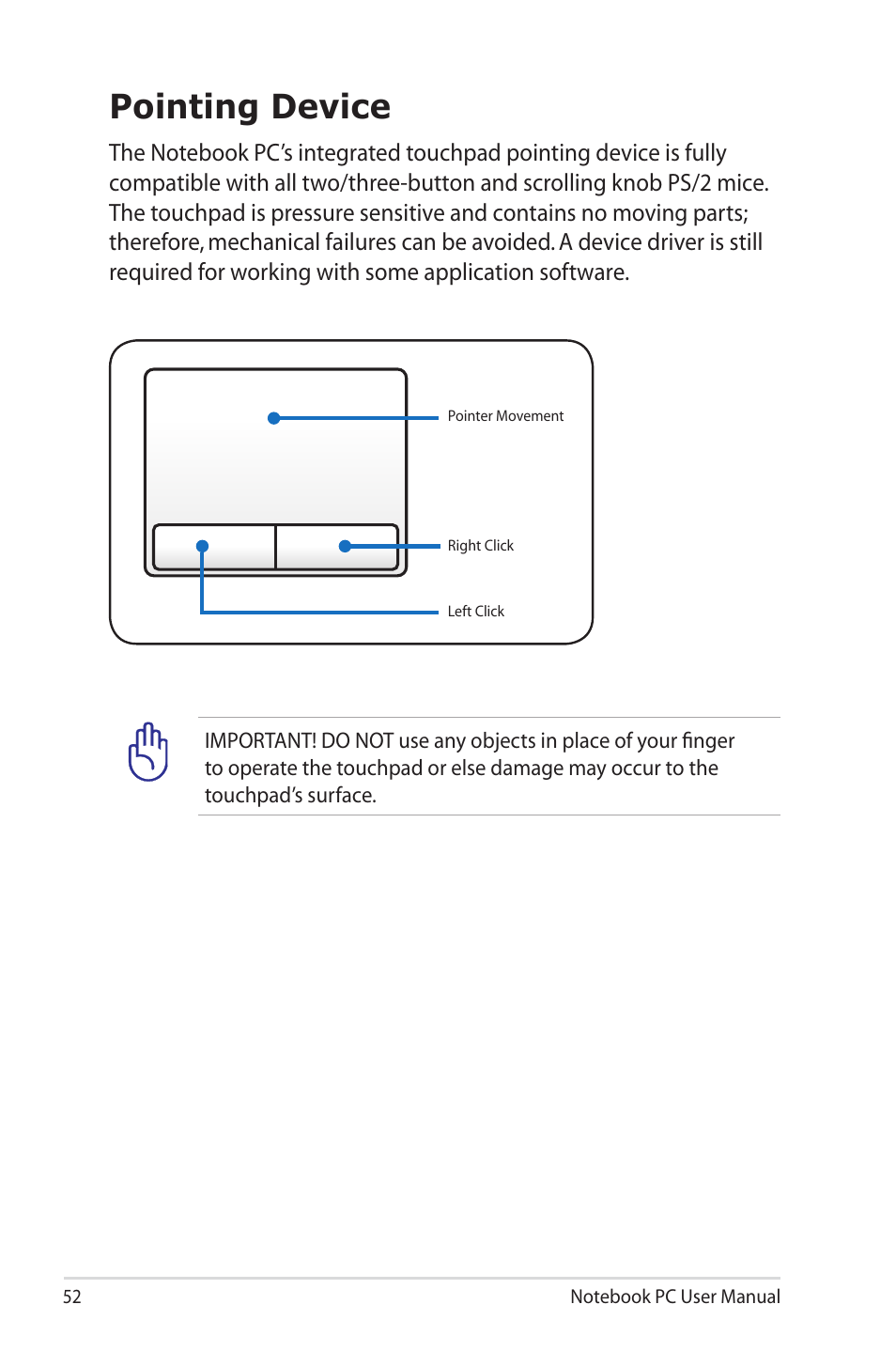 Pointing device | Asus X43SM User Manual | Page 52 / 110