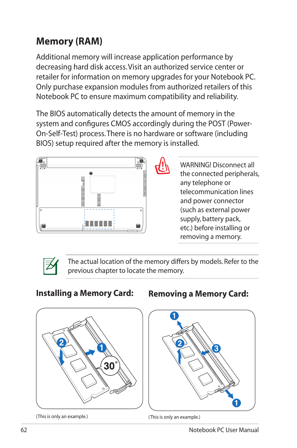 Memory (ram) | Asus X43SM User Manual | Page 62 / 110