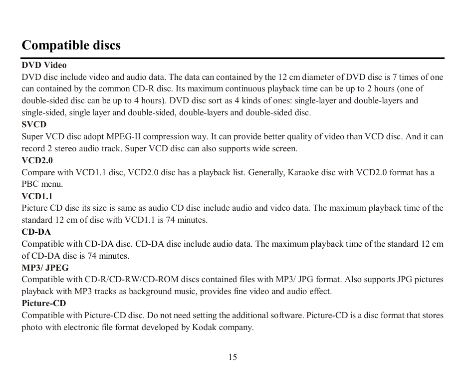 Compatible discs | Hyundai H-CMD7078 User Manual | Page 15 / 83