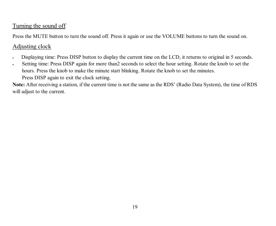 Turning the sound off, Adjusting clock | Hyundai H-CMD7078 User Manual | Page 19 / 83