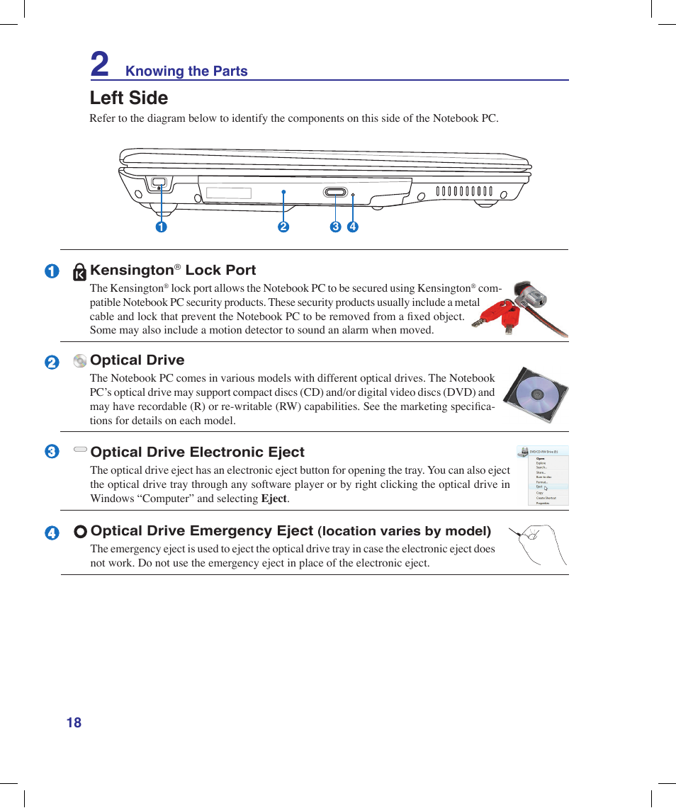Left side | Asus X53Q User Manual | Page 18 / 85