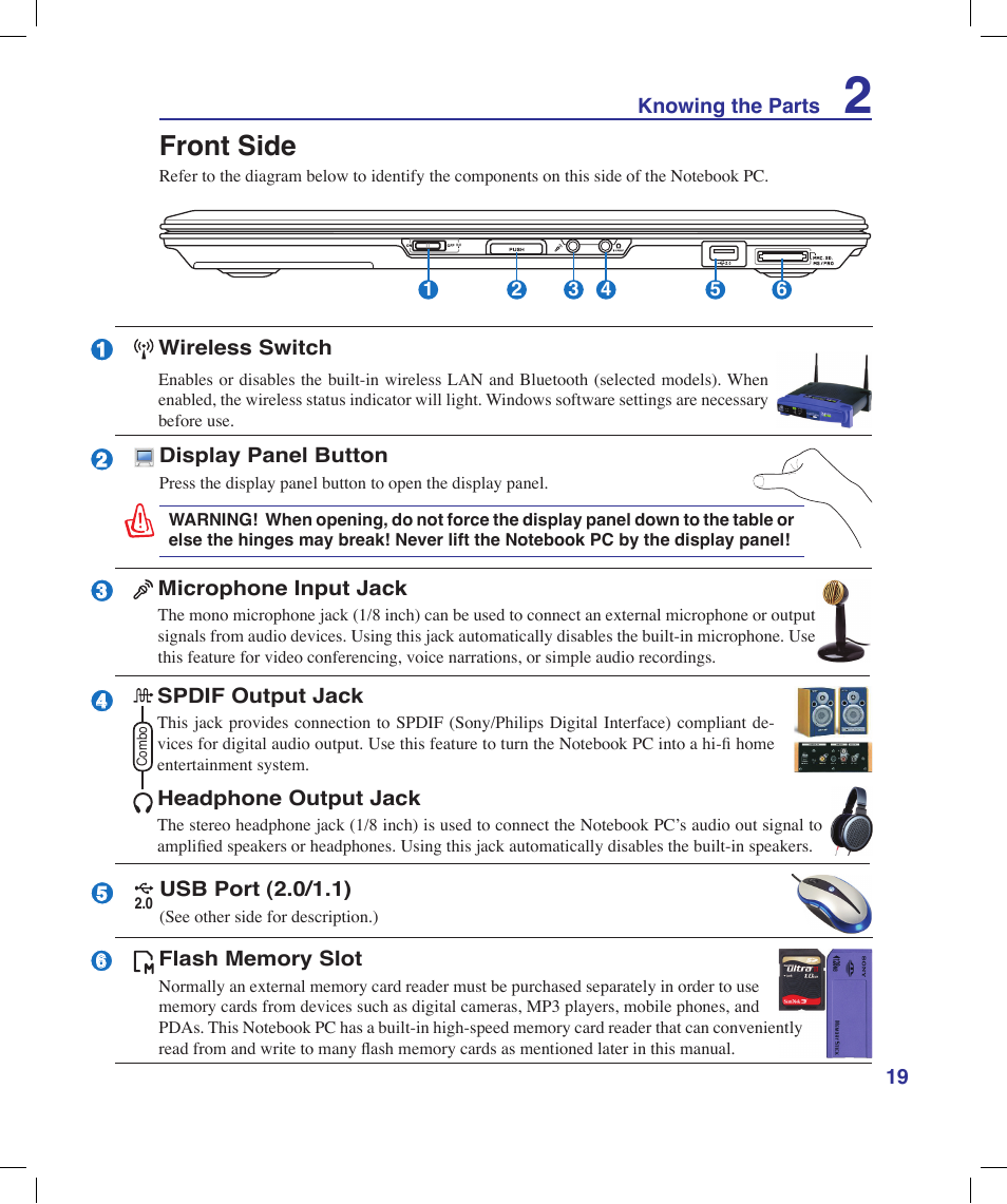 Front side | Asus X53Q User Manual | Page 19 / 85