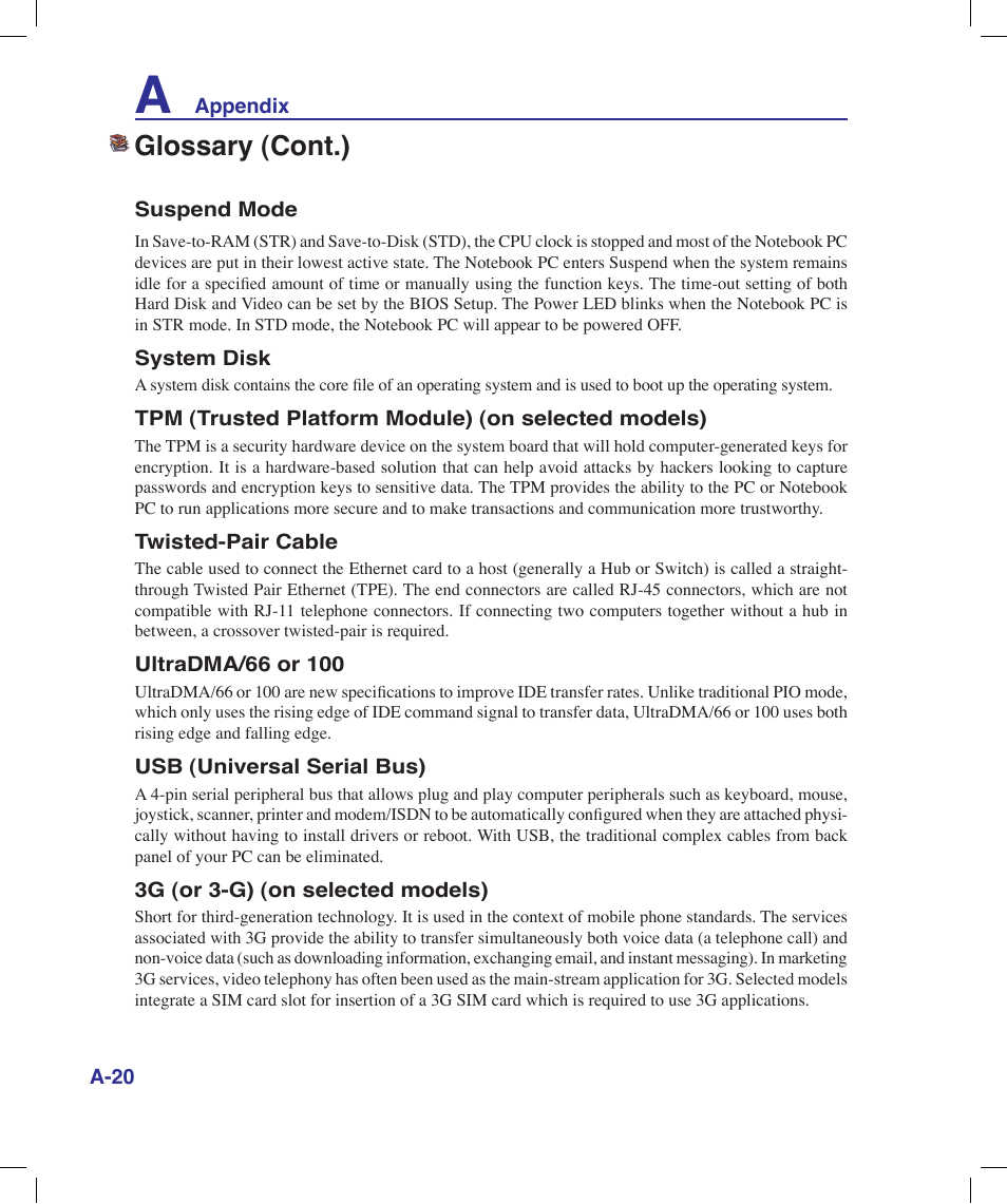 Glossary (cont.) | Asus X53Q User Manual | Page 72 / 85