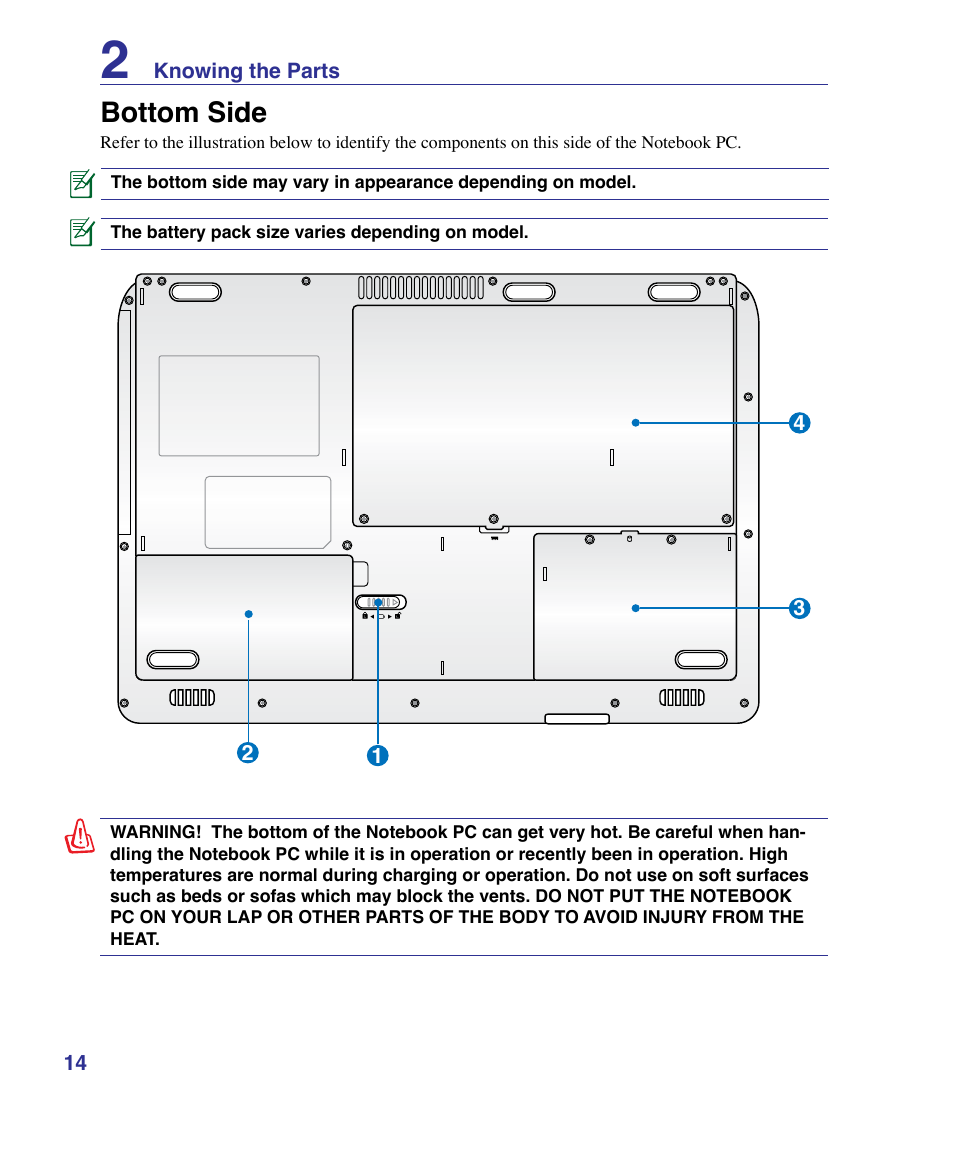 Bottom side | Asus X61Z User Manual | Page 14 / 88