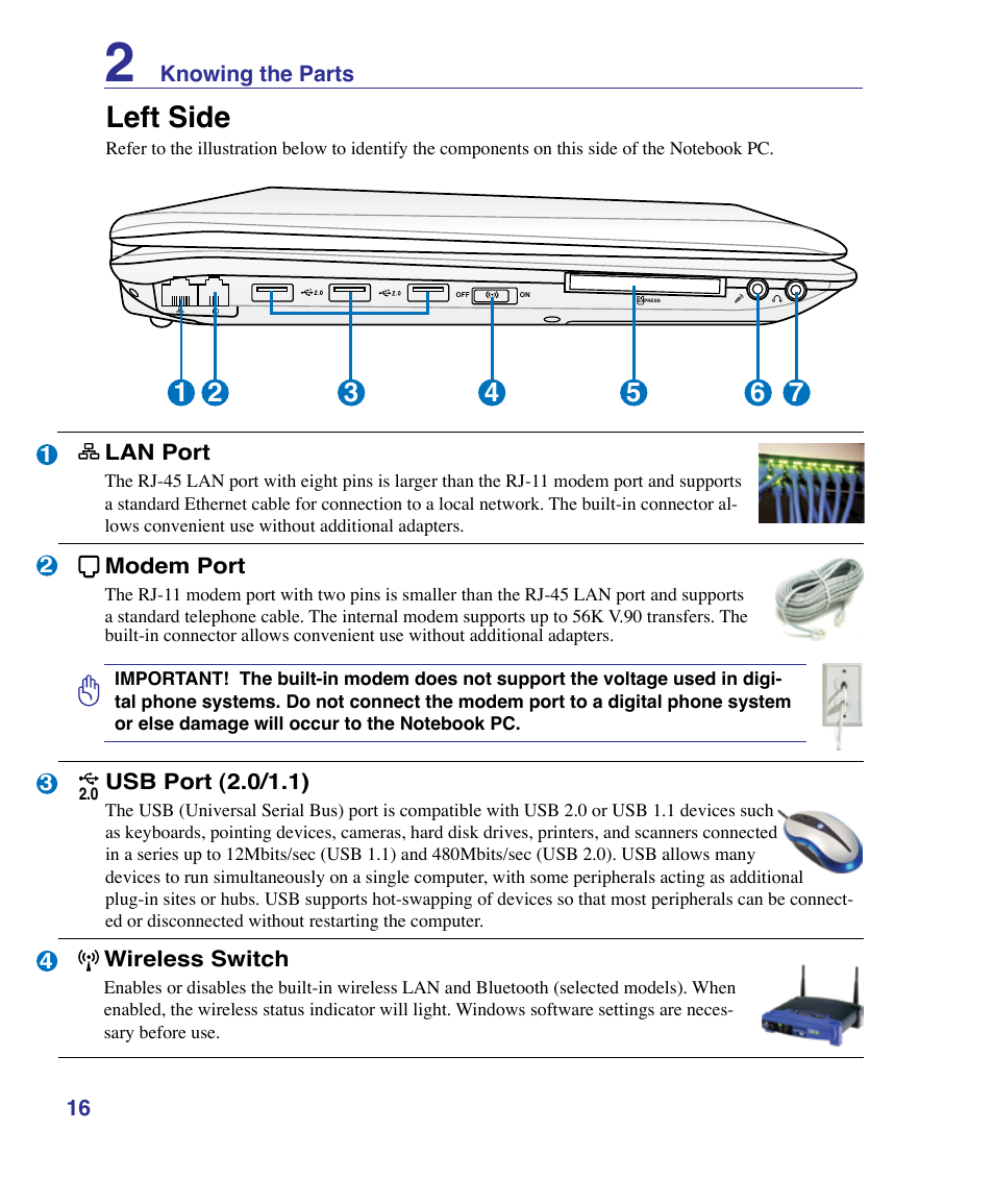 Left side | Asus X61Z User Manual | Page 16 / 88