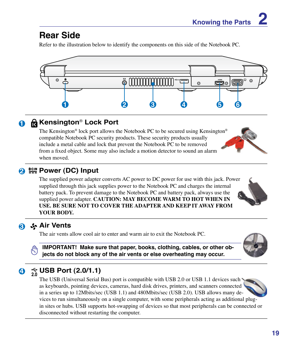 Rear side | Asus X61Z User Manual | Page 19 / 88