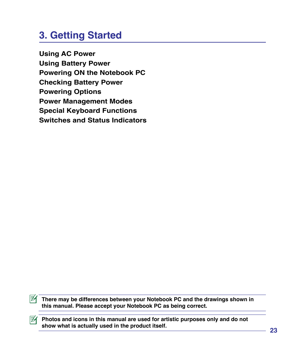 Getting started | Asus X61Z User Manual | Page 23 / 88