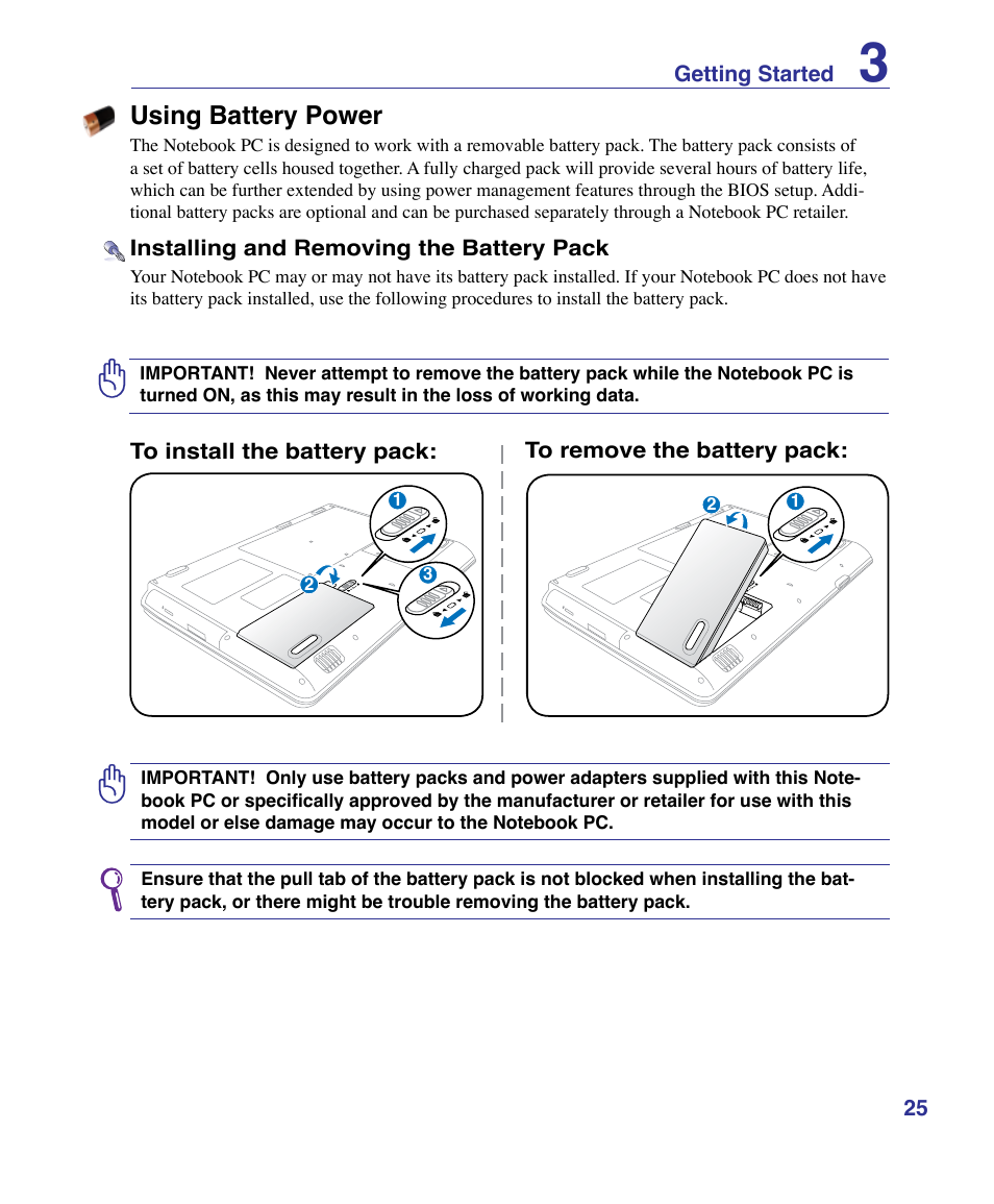 Using battery power | Asus X61Z User Manual | Page 25 / 88