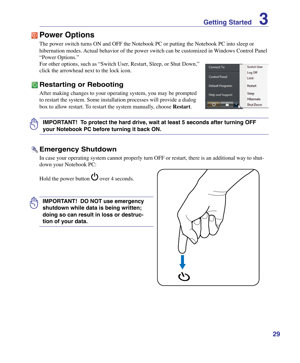 Power options | Asus X61Z User Manual | Page 29 / 88