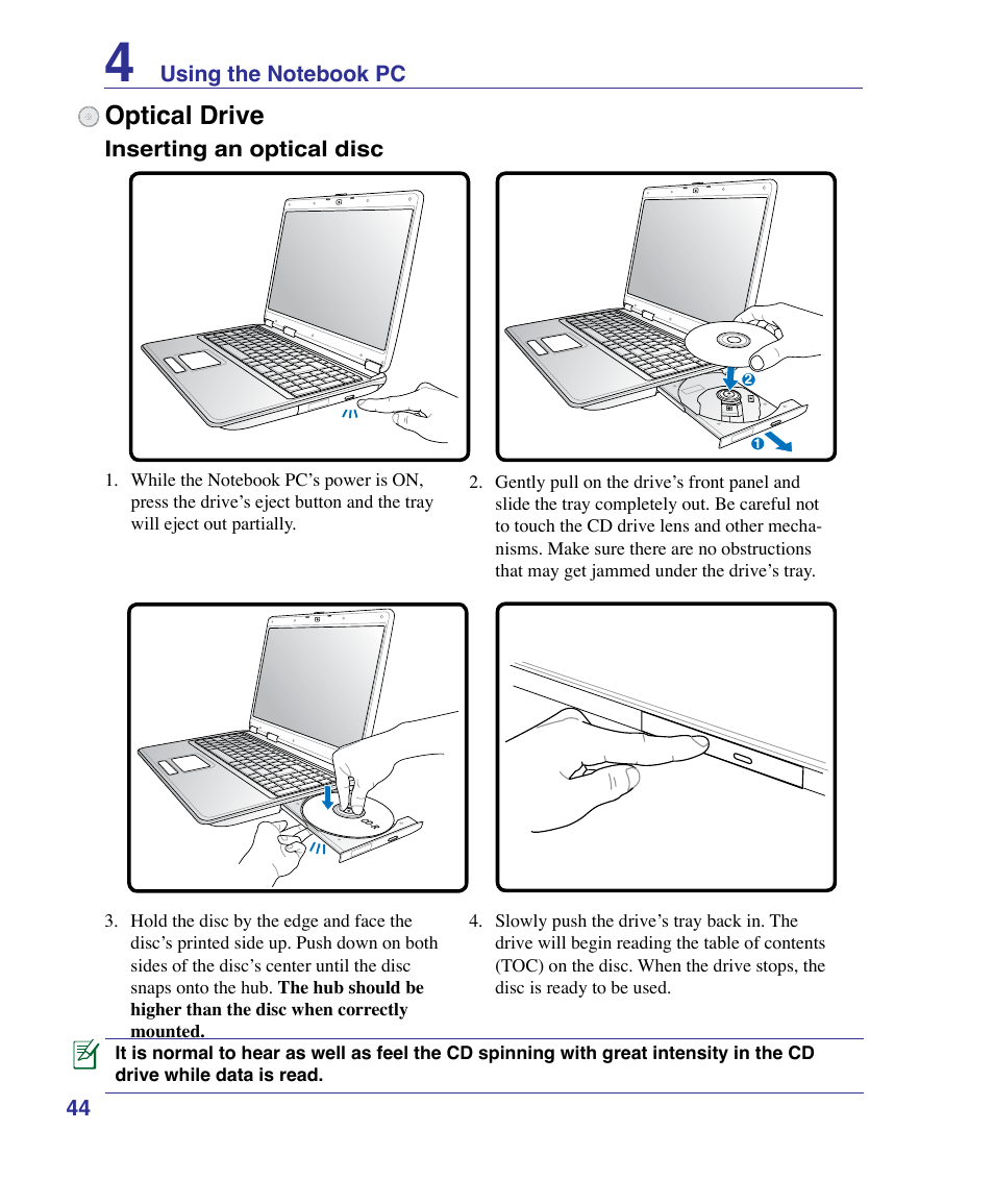 Optical drive | Asus X61Z User Manual | Page 44 / 88