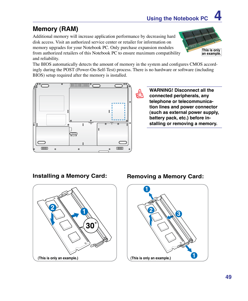 Memory (ram) | Asus X61Z User Manual | Page 49 / 88