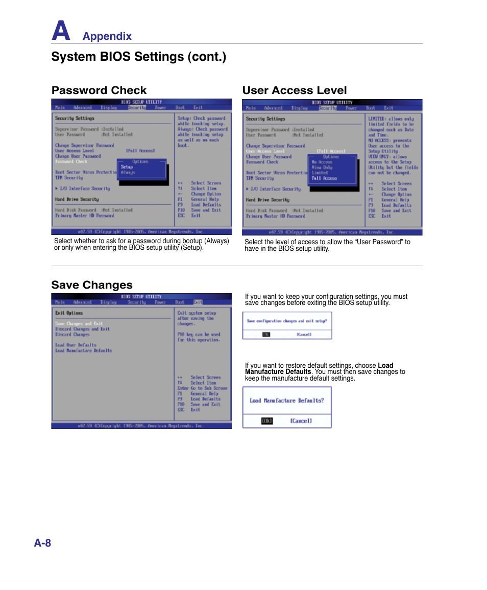 System bios settings (cont.) | Asus X61Z User Manual | Page 62 / 88