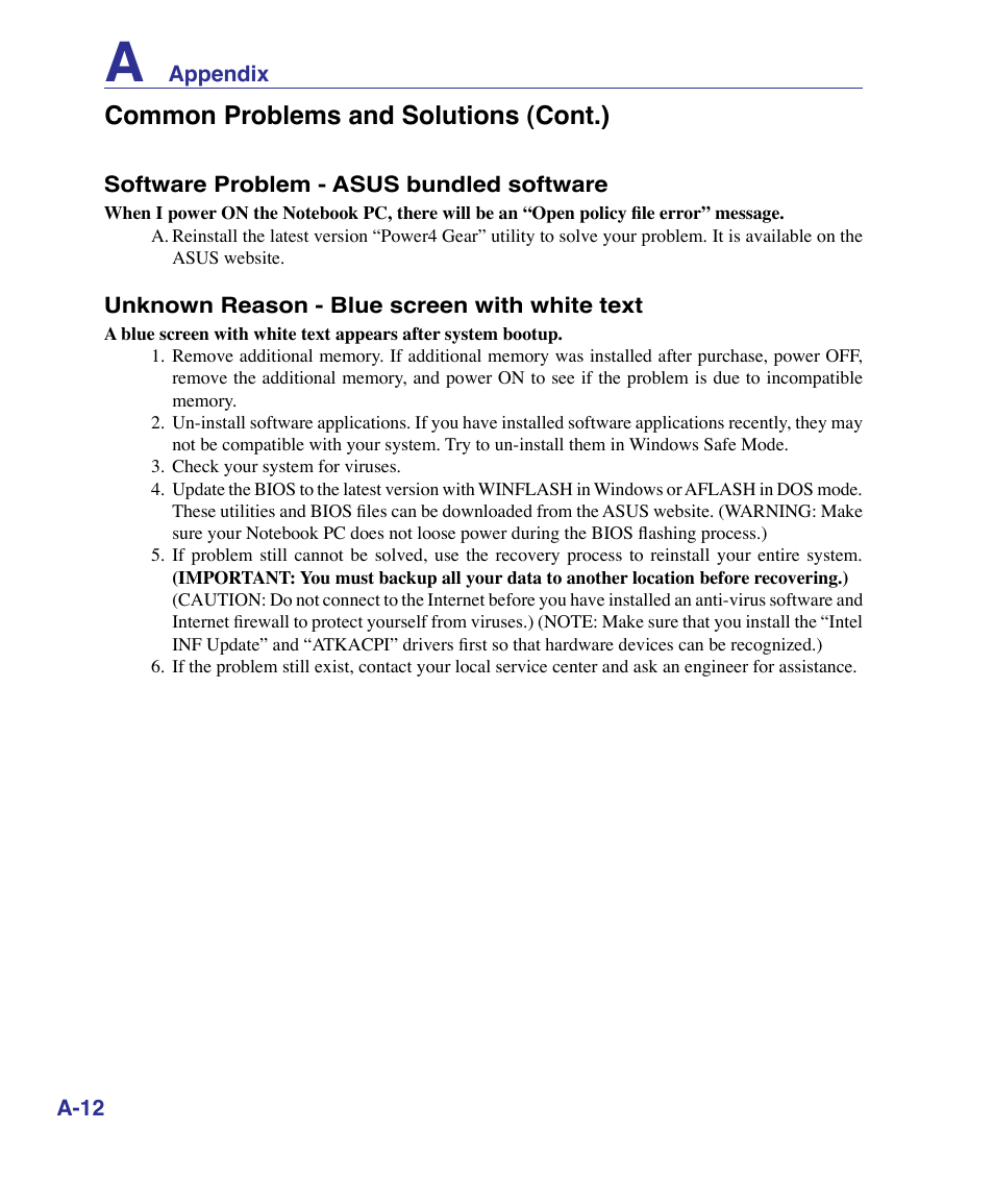 Common problems and solutions (cont.) | Asus X61Z User Manual | Page 66 / 88