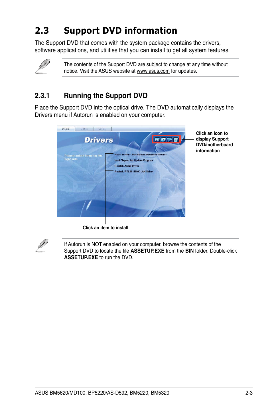 3 support dvd information, 1 running the support dvd | Asus BP5220 User Manual | Page 19 / 34